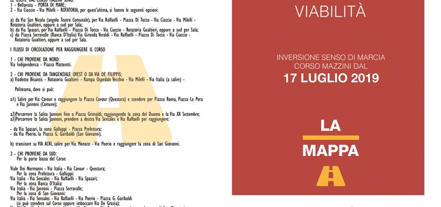 INVERSIONE SENSO DI MARCIA CORSO MAZZINI A PARTIRE DALLE ORE 7 DI DOMANI, MERCOLEDI’ 17 LUGLIO