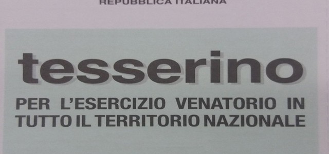 TESSERINI PER ESERCIZIO ATTIVITA’ VENATORIA , DA LUNEDI’ 26 AGOSTO SARA’ POSSIBILE RITIRARLI A PALAZZO DE NOBILI