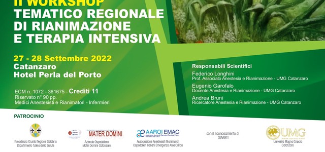 A Catanzaro il 27 e 28 settembre il Workshop tematico regionale di Rianimazione e Terapia Intensiva